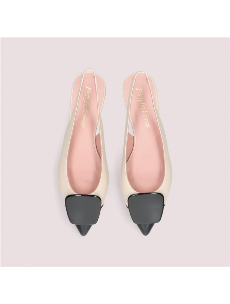 PRETTY BALLERINAS Horma Ecru Leather Women's Slingback Ballerinas With Black Toe
