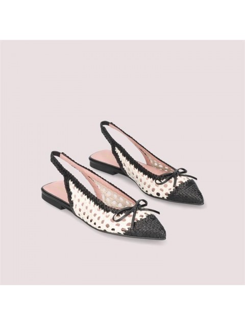 PRETTY BALLERINAS Yvette Black and White Leather Women's Slingback Ballerinas