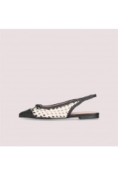 PRETTY BALLERINAS Yvette Black and White Leather Women's Slingback Ballerinas