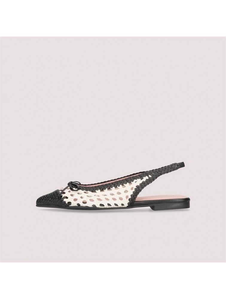 PRETTY BALLERINAS Yvette Black and White Leather Women's Slingback Ballerinas