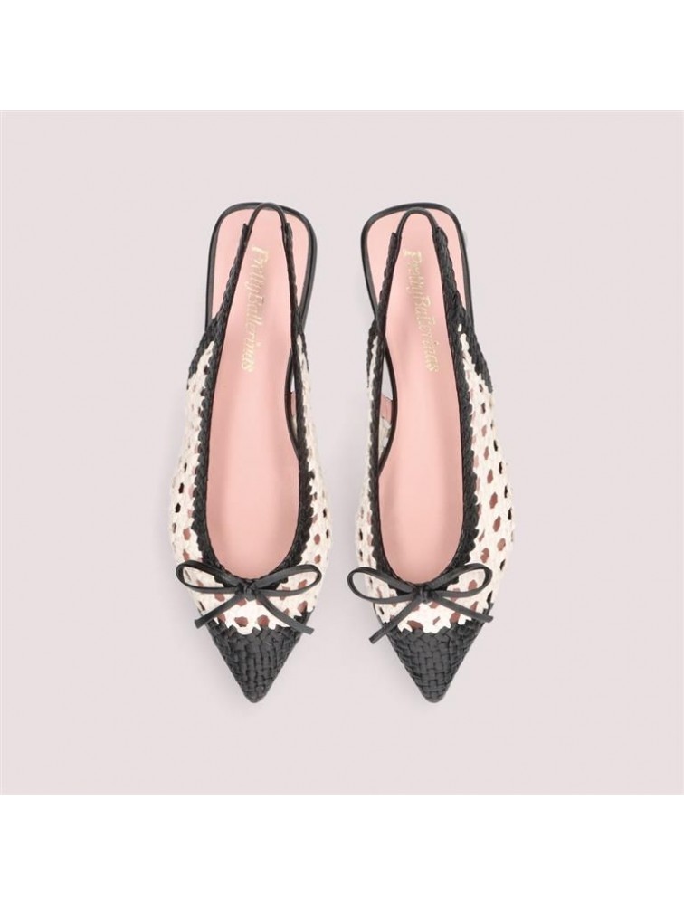 PRETTY BALLERINAS Yvette Black and White Leather Women's Slingback Ballerinas
