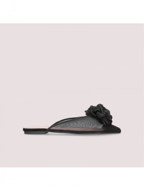 PRETTY BALLERINAS Ella Black Leather Women's Slingback Ballerinas With Silk Flower
