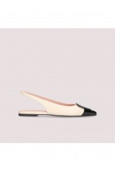 PRETTY BALLERINAS Horma Ecru Leather Women's Slingback Ballerinas With Black Toe