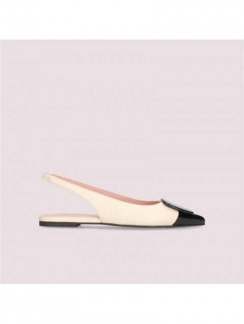 PRETTY BALLERINAS Horma Ecru Leather Women's Slingback Ballerinas With Black Toe