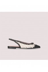 PRETTY BALLERINAS Yvette Black and White Leather Women's Slingback Ballerinas