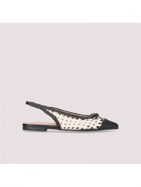 PRETTY BALLERINAS Yvette Black and White Leather Women's Slingback Ballerinas