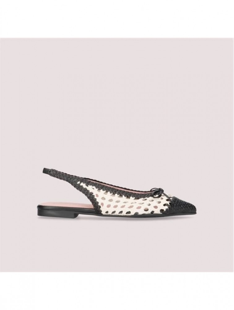 PRETTY BALLERINAS Yvette Black and White Leather Women's Slingback Ballerinas
