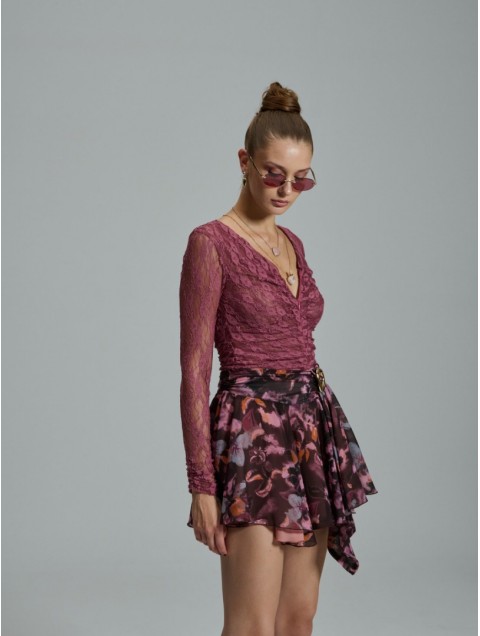 PROJECT SOMA Filomena Top Ροζ Δαντελένιο Τοπ