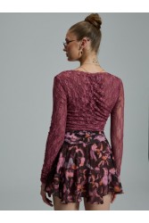 PROJECT SOMA Filomena Top Ροζ Δαντελένιο Τοπ