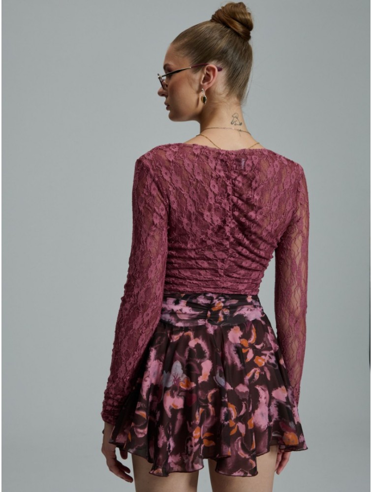 PROJECT SOMA Filomena Top Ροζ Δαντελένιο Τοπ