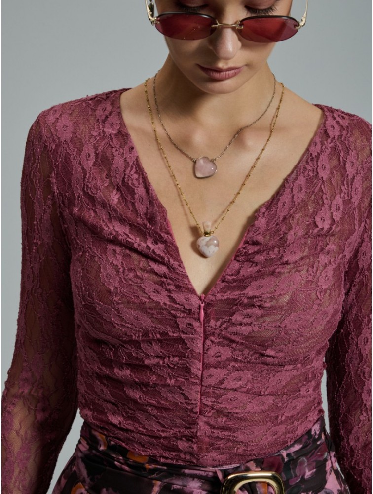 PROJECT SOMA Filomena Top Ροζ Δαντελένιο Τοπ