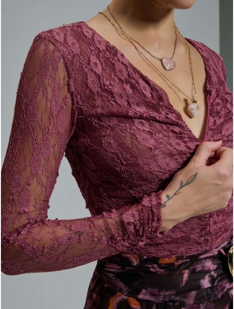 PROJECT SOMA Filomena Top Ροζ Δαντελένιο Τοπ