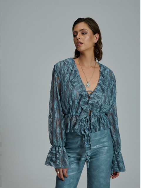 PROJECT SOMA Loretta Top Γαλάζιο Δαντελένιο Τοπ