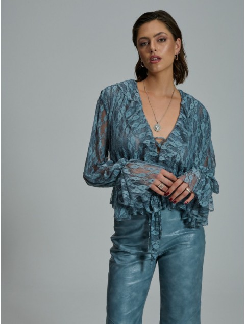 PROJECT SOMA Loretta Top Γαλάζιο Δαντελένιο Τοπ