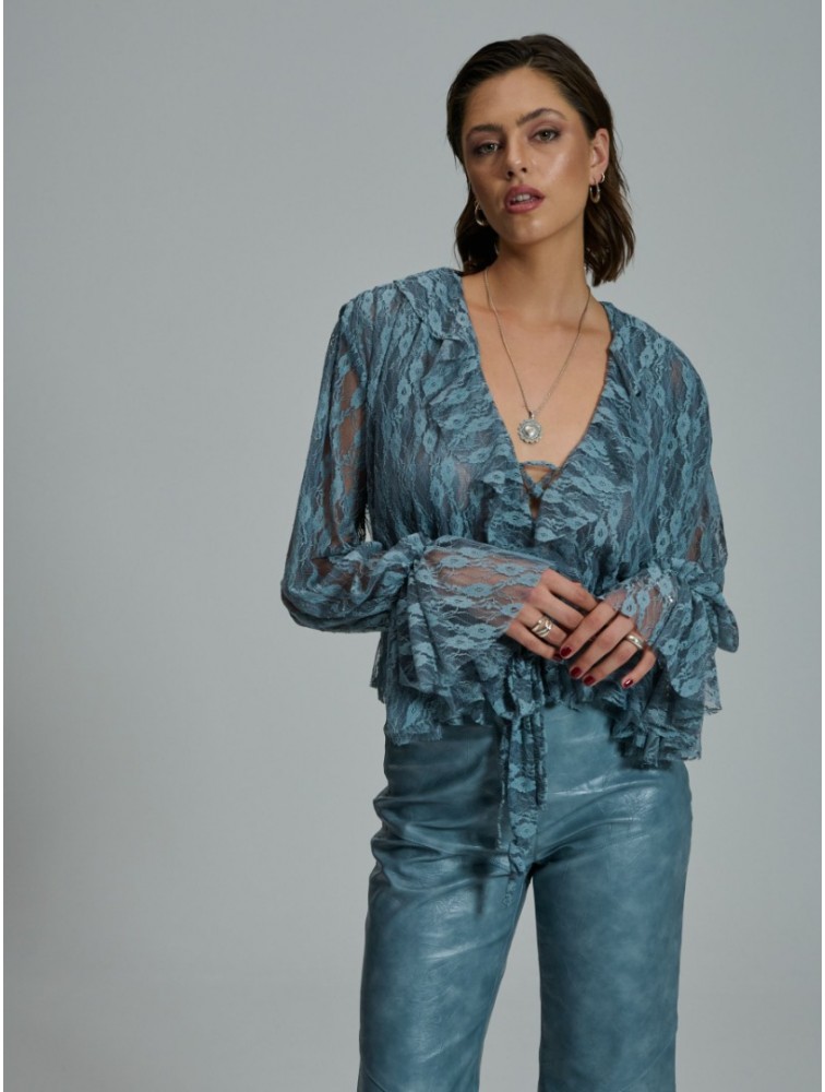 PROJECT SOMA Loretta Top Γαλάζιο Δαντελένιο Τοπ