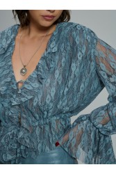 PROJECT SOMA Loretta Top Γαλάζιο Δαντελένιο Τοπ