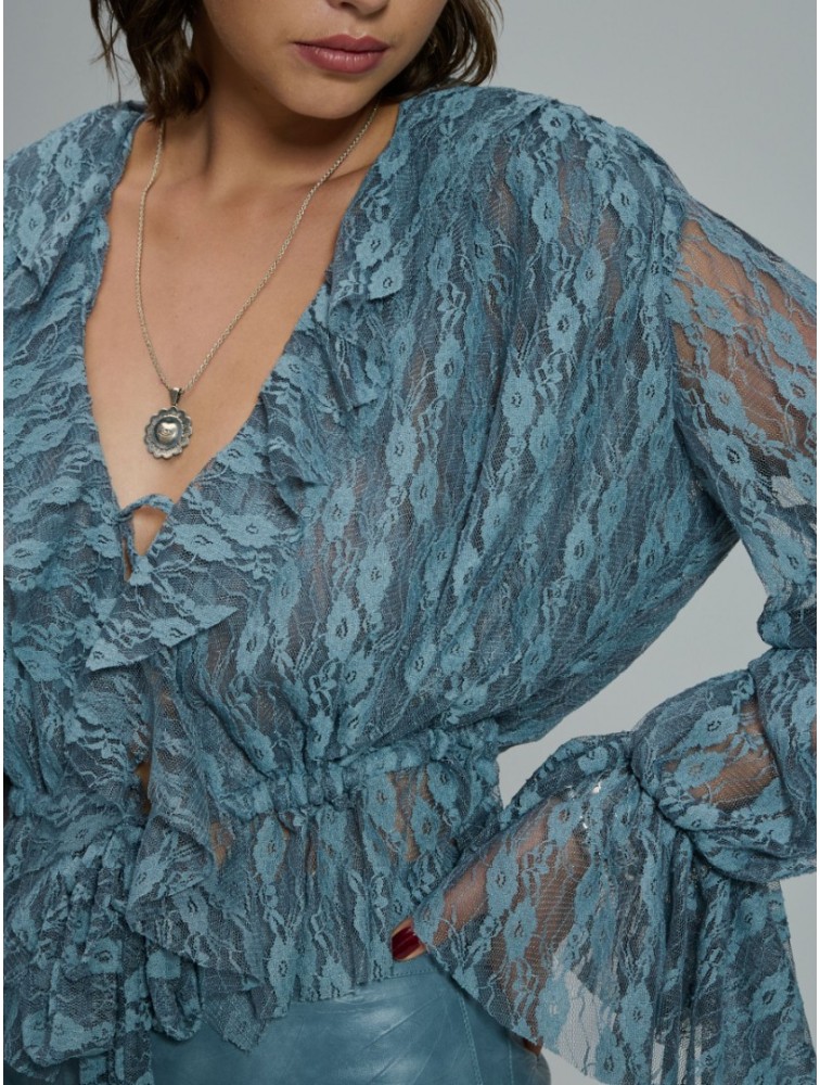 PROJECT SOMA Loretta Top Γαλάζιο Δαντελένιο Τοπ