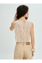 PROJECT SOMA Alyssum Top Διχτυωτό Εκρού Top με Πέρλες