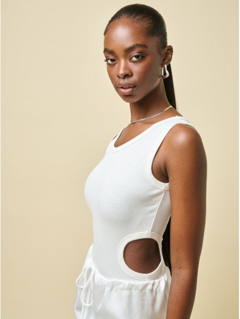 PROJECT SOMA Balsam Off-white Bodysuit Εκρού Κορμάκι με Ανοίγματα