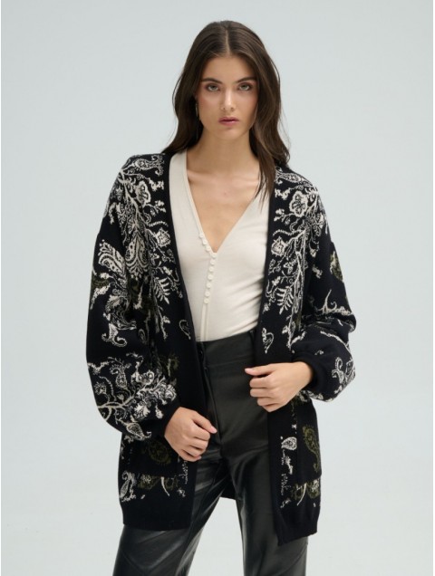 PROJECT SOMA Belleville Cardigan Μαύρη Φλοράλ Ζακέτα
