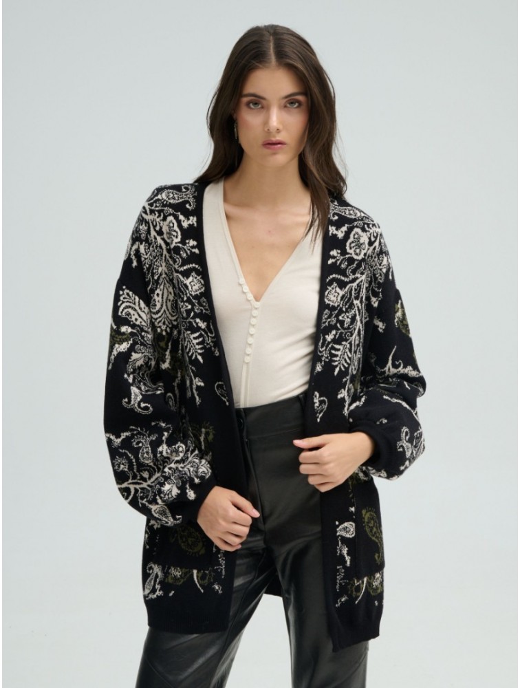 PROJECT SOMA Belleville Cardigan Μαύρη Φλοράλ Ζακέτα