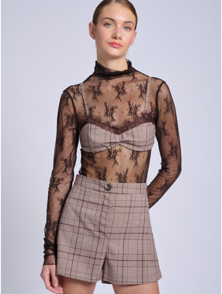 PROJECT SOMA Bresse Brown Bodysuit Καφέ Δαντελένιο Κορμάκι