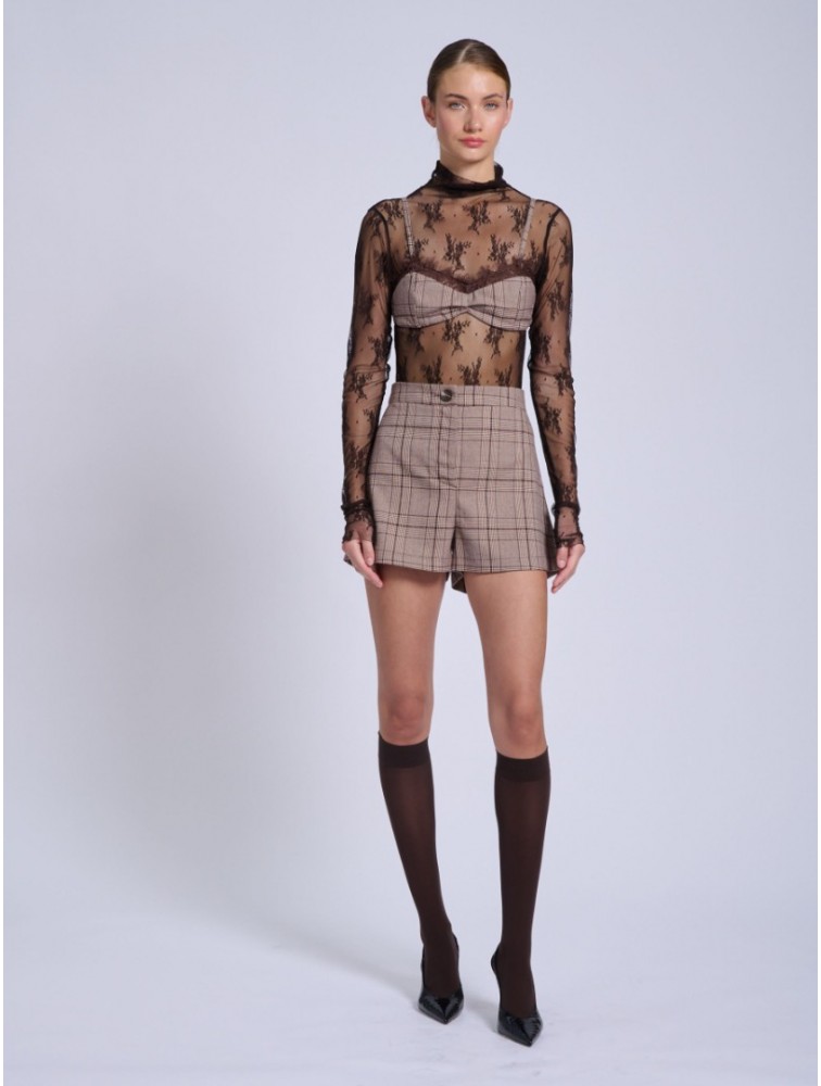 PROJECT SOMA Bresse Brown Bodysuit Καφέ Δαντελένιο Κορμάκι