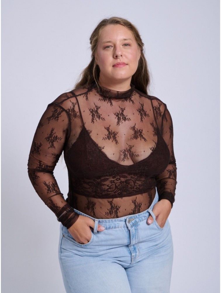 PROJECT SOMA Bresse Brown Bodysuit Καφέ Δαντελένιο Κορμάκι