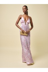 PROJECT SOMA Helenium Dress Λιλά Εμπριμέ Μάξι Φόρεμα
