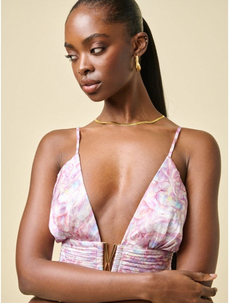 PROJECT SOMA Helenium Dress Λιλά Εμπριμέ Μάξι Φόρεμα