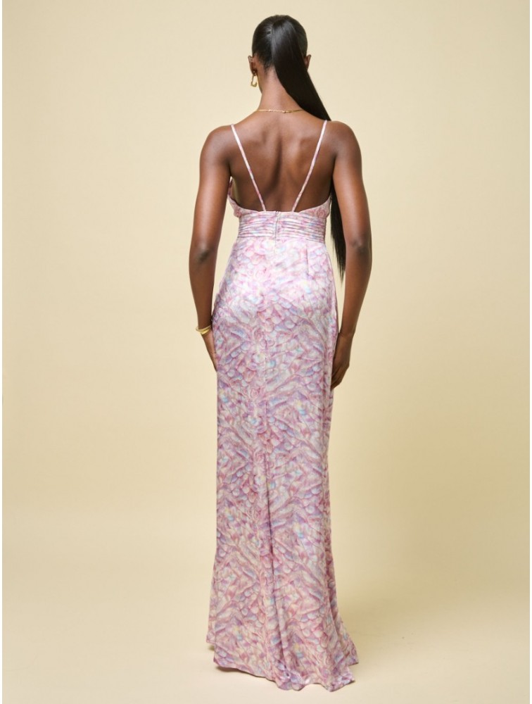 PROJECT SOMA Helenium Dress Λιλά Εμπριμέ Μάξι Φόρεμα