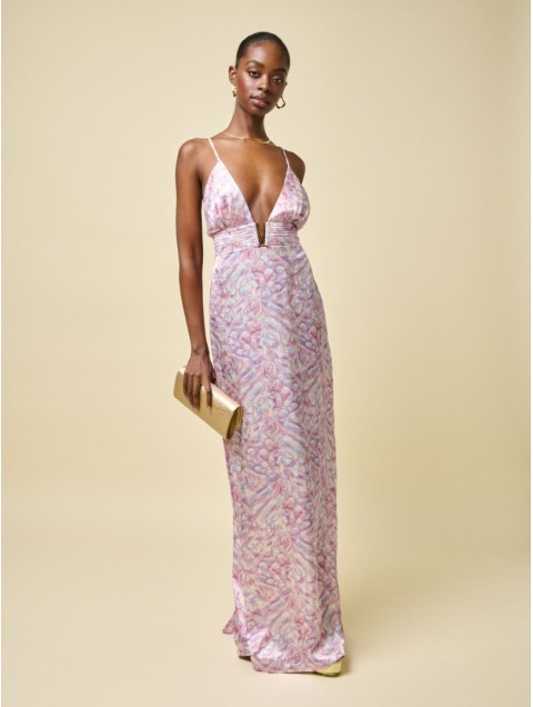 PROJECT SOMA Helenium Dress Λιλά Εμπριμέ Μάξι Φόρεμα