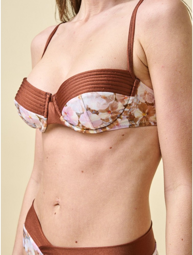 PROJECT SOMA Meadow Bikini Top Καφέ Φλοράλ Σουτιέν Μαγιό