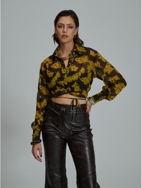 PROJECT SOMA Serena Dark Yellow Top Κίτρινο Φλοράλ Τοπ