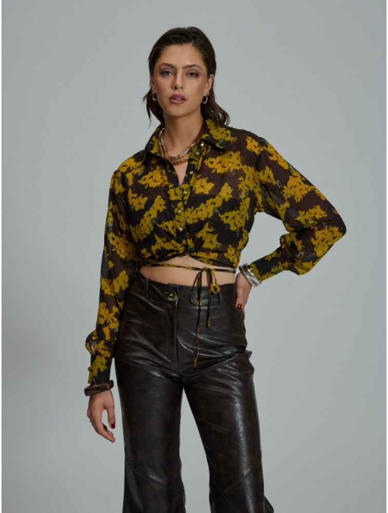 PROJECT SOMA Serena Dark Yellow Top Κίτρινο Φλοράλ Τοπ