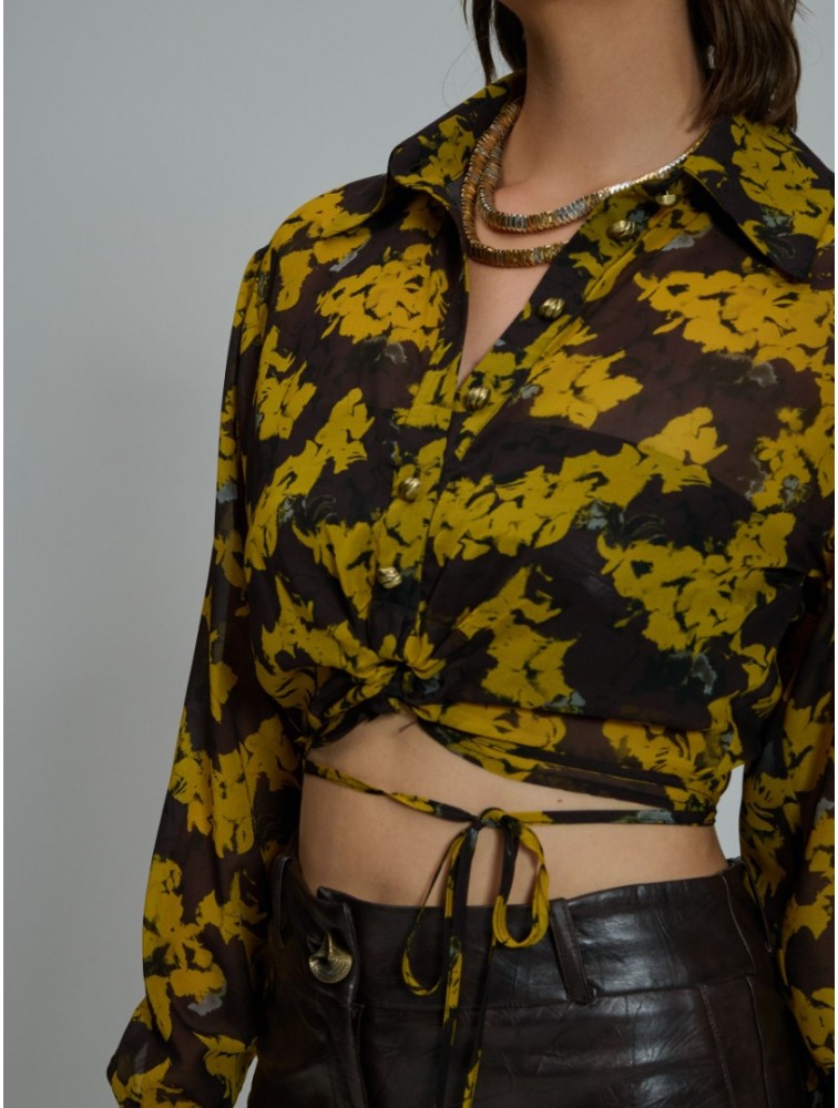 PROJECT SOMA Serena Dark Yellow Top Κίτρινο Φλοράλ Τοπ