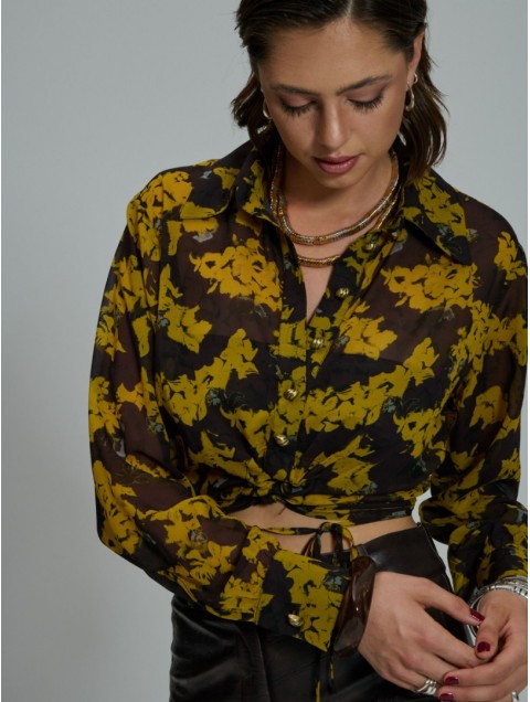 PROJECT SOMA Serena Dark Yellow Top Κίτρινο Φλοράλ Τοπ