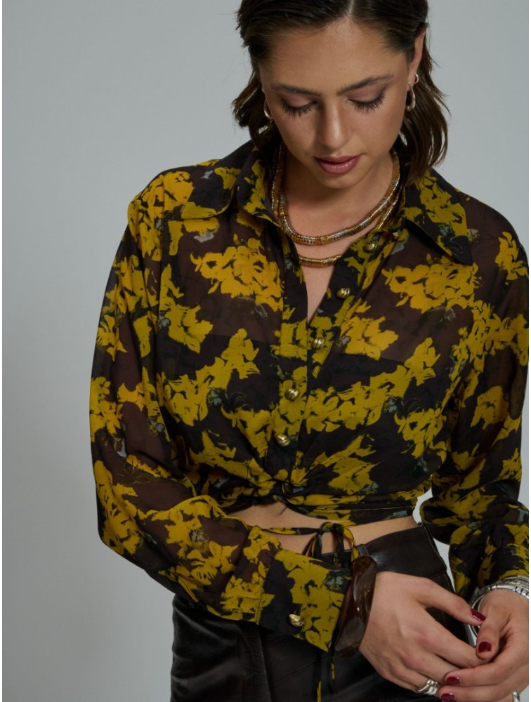 PROJECT SOMA Serena Dark Yellow Top Κίτρινο Φλοράλ Τοπ