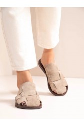 SANDALISTA Doubler Beige Γυναικεία Μπεζ Δερμάτινα mules