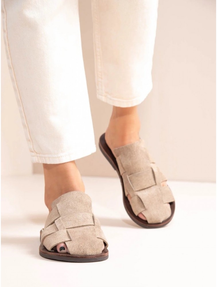 SANDALISTA Doubler Beige Γυναικεία Μπεζ Δερμάτινα mules