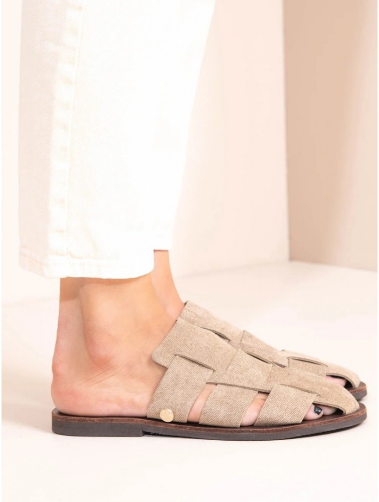 SANDALISTA Doubler Beige Γυναικεία Μπεζ Δερμάτινα mules