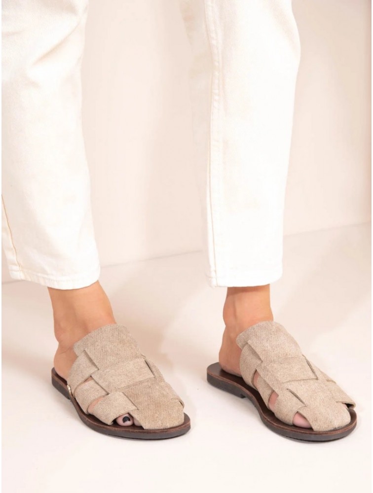 SANDALISTA Doubler Beige Γυναικεία Μπεζ Δερμάτινα mules