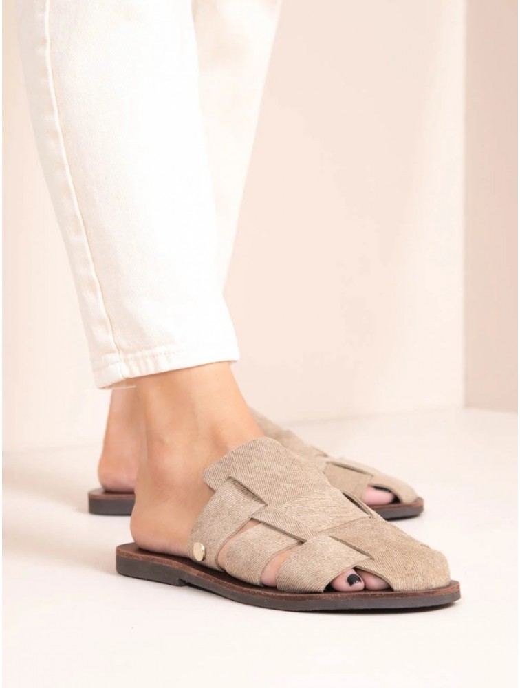 SANDALISTA Doubler Beige Γυναικεία Μπεζ Δερμάτινα mules