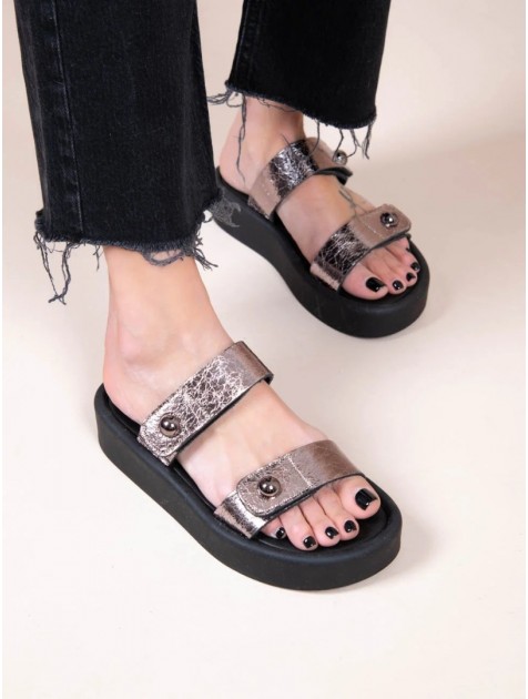 SANDALISTA Fois Metal Γυναικεία Δερμάτινα Flatforms Ασημί