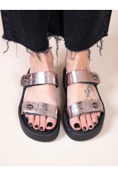 SANDALISTA Fois Metal Γυναικεία Δερμάτινα Flatforms Ασημί