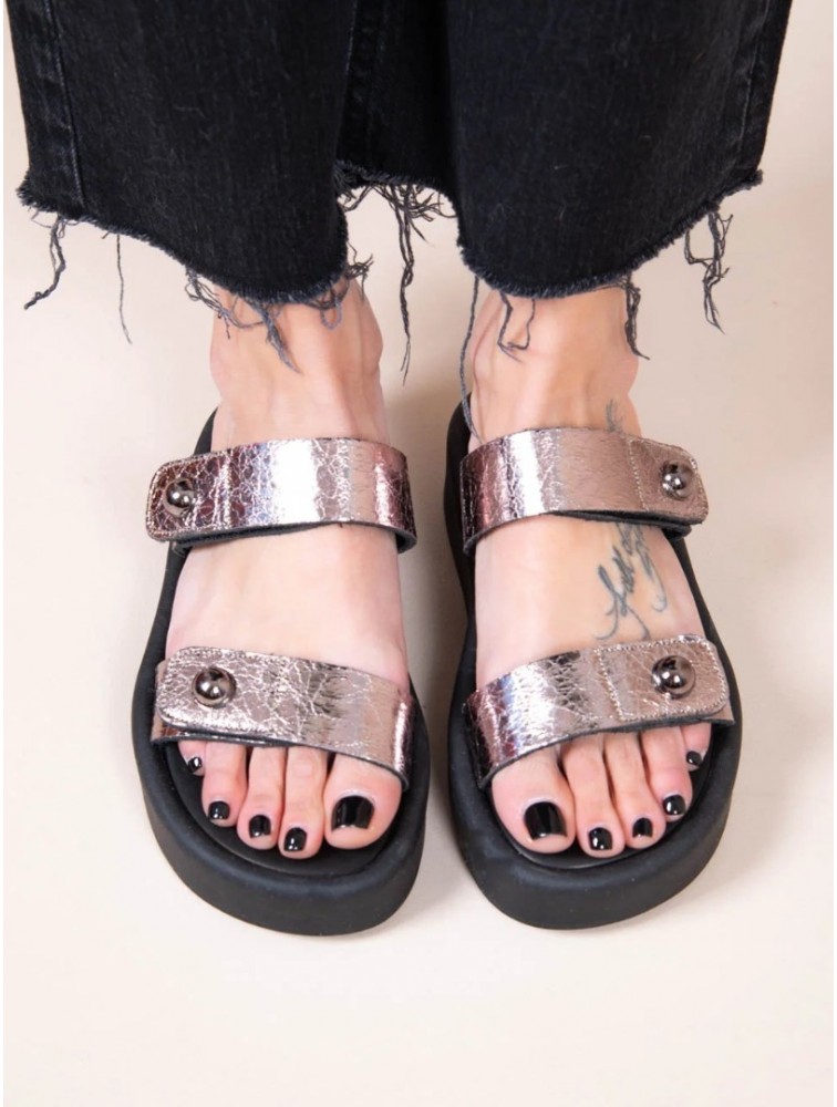 SANDALISTA Fois Metal Γυναικεία Δερμάτινα Flatforms Ασημί