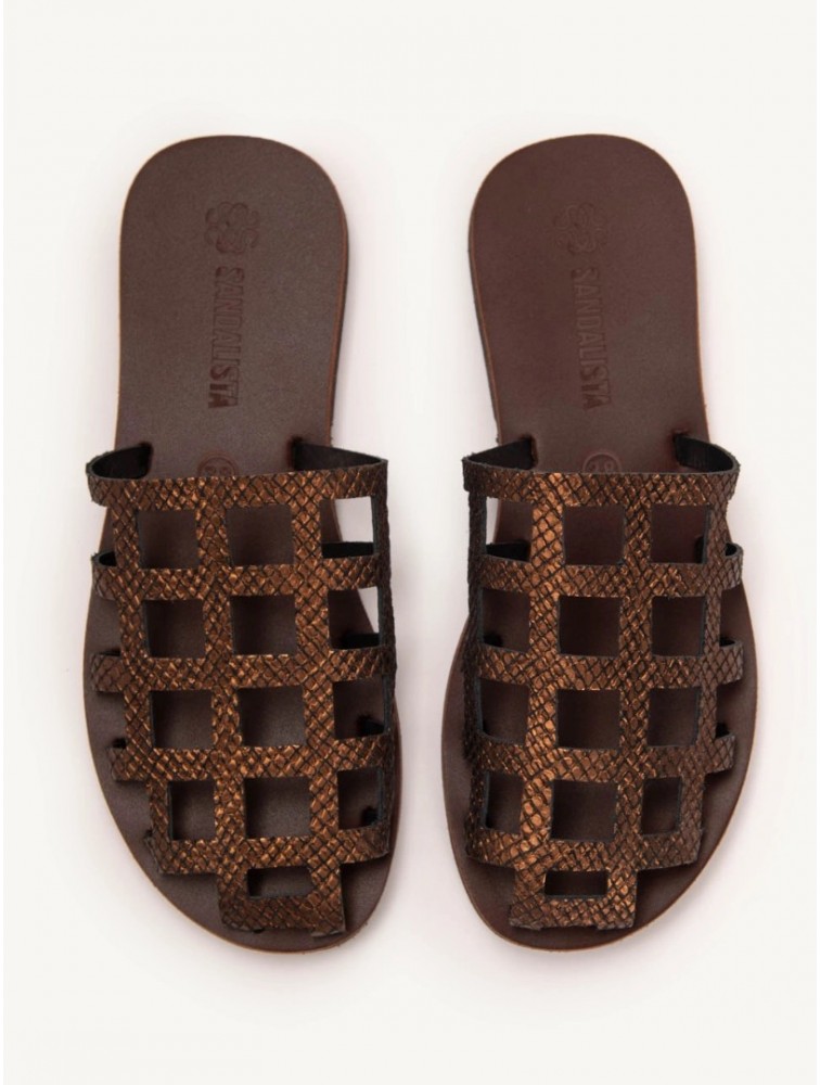 SANDALISTA Grillet Stellar Bronze Γυναικεία Δερμάτινα Mules/Σανδάλια Μπρονζέ