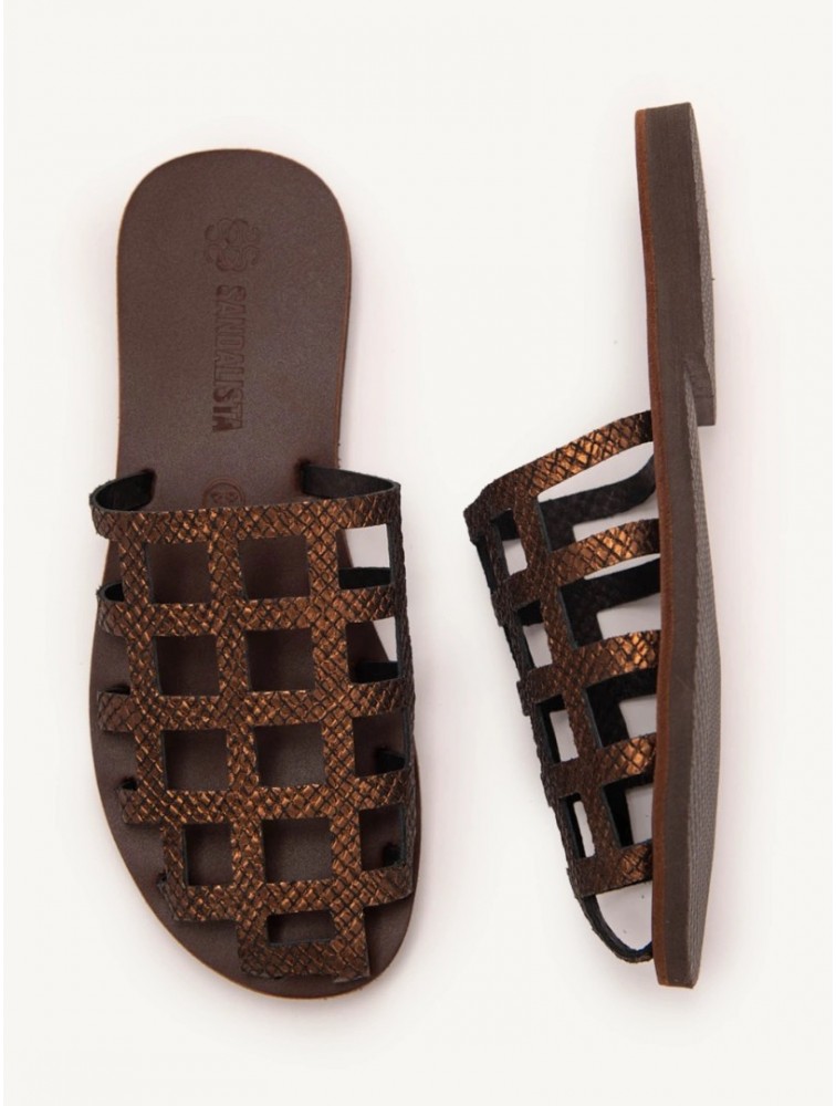SANDALISTA Grillet Stellar Bronze Γυναικεία Δερμάτινα Mules/Σανδάλια Μπρονζέ