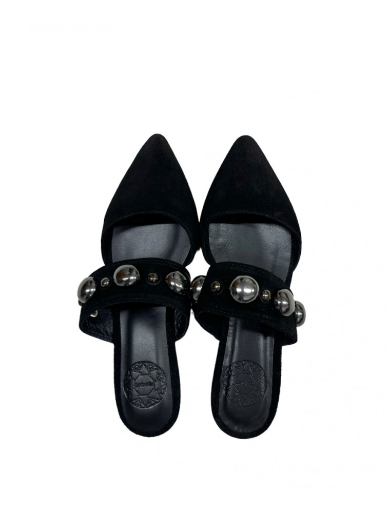 SANDALISTA Cozy Stellar Γυναικεία Μαύρα Δερμάτινα mules