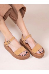 SANDALISTA Caree Castor Γυναικεία Δερμάτινα FLatforms Ταμπά